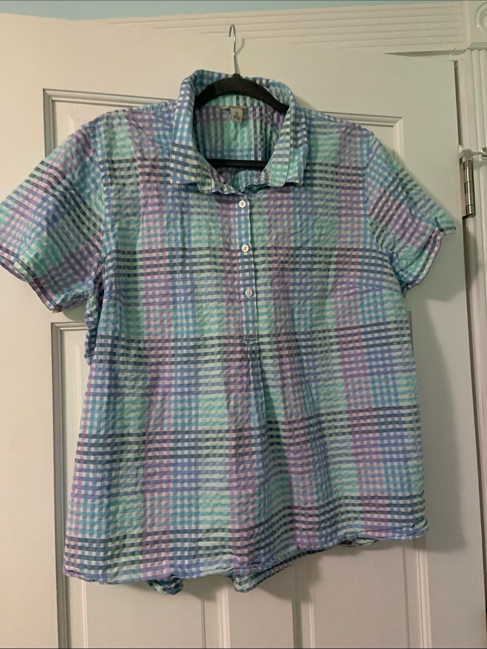 LL Bean Seersucker Plaid Button Down/Pullover Shirt size XL